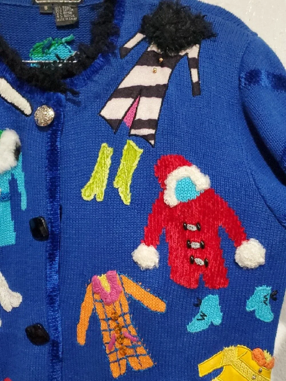 Berek Vintage Bright Blue Novelty Cardigan with Winter Outfits Size S